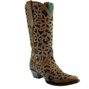 Corral Black Inlay Embroidered Studded Women's Boots